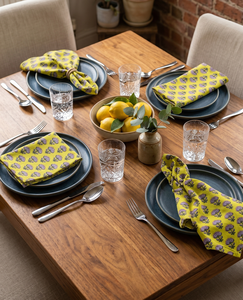 Servilleta de Algodón 100% con Estampado Floral Amarillo, Servilleta de Mesa India Hecha a Mano, Servilleta de Tela Reutilizable, Decoración de Mesa Estilo Boho Farmhouse - Product Image 1