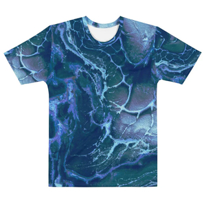 T-shirt à manches courtes pour homme, impression par sublimation, motif abstrait bleu et violet, col rond, coupe décontractée, 100% polyester tricoté - Product Image 1