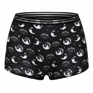 Lot de 3 culottes courtes gothiques imprimées pour femmes, noires, en spandex tricoté respirant, taille mi-haute, à motifs, sans couture à la taille, séchage rapide - Product Image 2