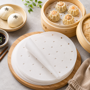 Silicone Coated Parchment Paper Steaming Liner White Non Stick Food Grade <b>Bamboo</b> Pulp Round <b>Sheets</b> for Steamer - Product Image 1