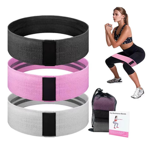 Precio al por mayor: Set de bandas de resistencia de tela de 3 niveles para ejercicios de fitness, gimnasio, cadera y glúteos, en colores rosa, gris y azul. - Product Image 2