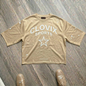 Camiseta Corta de Hombros Caídos Estilo Streetwear al por Mayor - Diseño con Salpicaduras de Pintura Azul Marino - Product Image 6