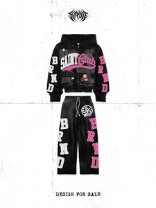 SAINT Club Tracksuit Full <b>Zip</b> Hoodie Sweatpants Set Unisex Streetwear Purple Black Olive Letter Print Autumn Adult Regular Fit - Product Image 2