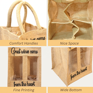 Premium Fashion Jute Wine <b>Bottle</b> <b>Gift</b> <b>Bag</b> with Clear PVC Window Reusable Eco Friendly Carrier for <b>Gift</b> Packaging Retail - Product Image 5