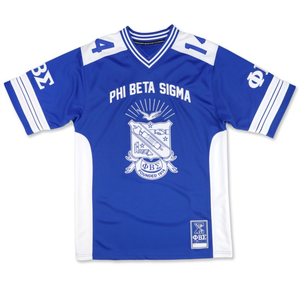 Maillot de football bleu roi Phi Beta Sigma avec 14 lettres grecques, chemise de match athlétique à manches courtes pour hommes de la fraternité - Product Image 1