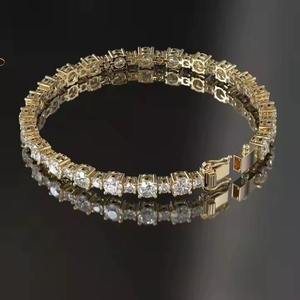 High Quality Moissanite Diamond Tennis <b>Bracelet</b> <b>Silver</b> And Gold Plated Halo <b>Bangle</b> Round Brilliant Unisex Party Jewelry - Product Image 4