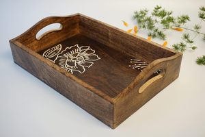 Wooden serving <b>tray</b> with handles wood <b>tray</b> serving handles metal handle rustic <b>tray</b> <b>kitchen</b> <b>tray</b> food serving dining <b>tray</b> - Product Image 5