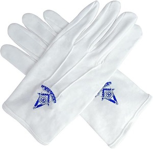 Gants en coton blancs maçonniques 100% coton, symbole maçonnique brodé, parfaits pour vos besoins cérémoniels - Product Image 1