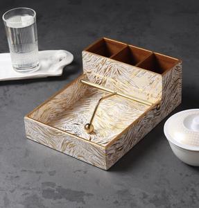 Modern <b>Paper</b> Napkin Holder With Wooden Ball Handle On Wooden Tray - Product Image 3