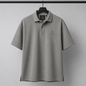 Polo Premium Oversize para Hombre, Color Gris Carbón, Algodón Piqué, Hombros Caídos, Ropa Urbana de Lujo, Fabricación OEM/ODM - Product Image 2