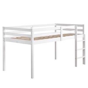 Letto a castello in legno di pino con traliccio e scaletta dritta, bianco - per bambini - Product Image 5