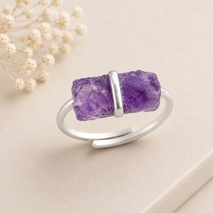 Raw Amethyst <b>Adjustable</b> <b>Ring</b> Natural Rough Gemstone Gold Bezel Open Band <b>Ring</b> Handmade Birthstone Jewelry Gift For Love - Product Image 3