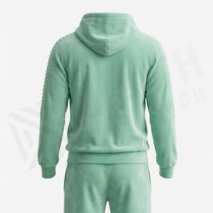 Unisex Mint Green <b>Velour</b> <b>Tracksuit</b> Full Zip Hooded Sweatshirt With Side Pockets Casual Autumn Wear Regular Fit Adult Size - Product Image 2