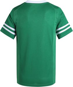 Maillot de sport vert à col en V et manches courtes avec rayures blanches, en polyester à séchage rapide, chemise décontractée pour l'été - Product Image 3