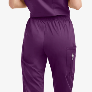Women Purple <b>Scrub</b> Set V-Neck Top With Pockets And Matching Pants Hospital Uniforms Woven Polyester Material - Product Image 5