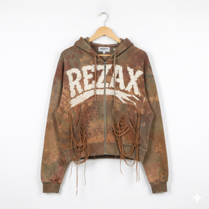 Sudadera con capucha de estilo Y2K, moderna, de calle, con cremallera, efecto desgastado, estilo hip hop, oversize, de forro polar ecológico, con bloques de color. - Product Image 1