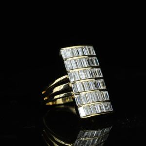 Women's 18K <b>Gold</b> Moissanite <b>Cocktail</b> <b>Ring</b> Baguette Cut Channel Setting Geometric Luxury Wedding <b>Ring</b> - Product Image 2