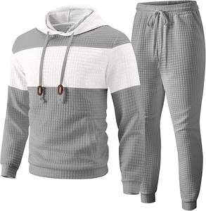 Ensemble de survêtement pour homme de qualité supérieure, 2 pièces, sweat-shirt à capuche et pantalon de survêtement, tissu jacquard gaufré, tenue décontractée pour le jogging - Product Image 1