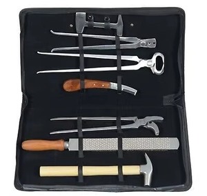 Professional Farrier <b>Tool</b> Kit Blacksmith Horse <b>Tools</b> with <b>Fire</b> Tong Rounded Hammer Round Tong Plier & Complete Shoe Spreader Set - Product Image 1