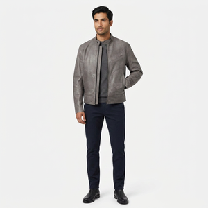 OEM Custom Wholesale Price <b>Men</b> <b>Leather</b> <b>Jacket</b> New Fashion <b>Leather</b> <b>Jacket</b> Zipper Style Real <b>Leather</b> <b>jacket</b> for <b>men</b> - Product Image 6