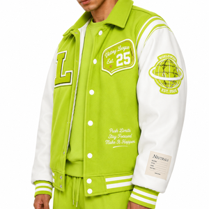 URBANGAZER <b>Men's</b> Winter Varsity <b>Jacket</b> Woolen Fabric Eco-Friendly Breathable Windproof Thick High Street Style Patchwork OEM - Product Image 3