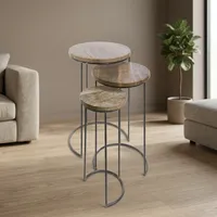 Tables basses gigognes modernes minimalistes en métal noir avec plateau en bois et fer pour salon et mobilier de maison