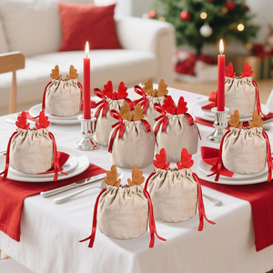 Antler Style Christmas <b>Candy</b> Bags 5 Piece Holiday Gift Packaging Supplies Red Color Made in China - Product Image 2