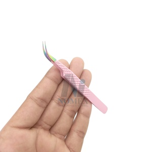 Semi Curved <b>Lash</b> Extension Tweezer Baby Pink Powder Coated Sustainable Eyelash <b>Lifting</b> Tweezer Multi Points Custom Logo - Product Image 6