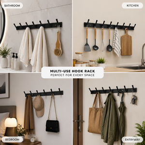 Black Metal Wall Mount Hook Rail 8 Hooks Heavy Duty Coat <b>Rack</b> Space Saving Jacket Towel Bag Hat Clothes Organizer for Entryway - Product Image 4