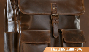 Genuine Leather Laptop <b>Backpack</b> Business Casual Vintage Style Durable Travel Bag <b>with</b> Nylon Lining Zipper Closure - Product Image 2