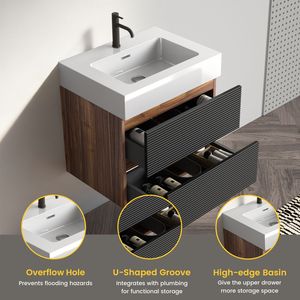 Grace 24\" <b>Wall</b> Mounted Modern Bathroom Vanity with Engineered Quartz Soft Black Sink and Drawers <b>Floating</b> Style - Product Image 6