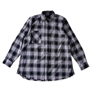 Camisas de Franela 100% Algodón a Precio de Mayoreo, Etiqueta Personalizada, MOQ Bajo, Ropa Urbana, Camisa a Cuadros Gris de Manga Larga para Hombre - Product Image 1