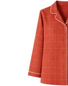 Ensemble de pyjama pour femme à carreaux orange rouille personnalisé, manches longues, boutonné, vêtements de nuit en coton doux, ensemble de vêtements de détente en deux pièces - Product Image 5