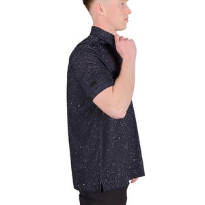 Polo en coton Oxford à manches courtes pour homme, motif à pois bleu foncé, coupe classique, décontracté, respirant, design tissé - Product Image 2