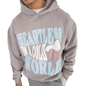 Sweat-shirts à capuche pour hommes entièrement personnalisables avec impression en relief, 100 % coton, légers, respirants, pour l'automne, manches longues, prix ajustable - Product Image 1