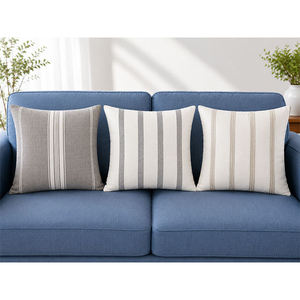 Funda de Cojín Cuadrada a Rayas Teñida con Hilo 100% Lino |   Funda de Almohada Decorativa Lavable Ecológica de Primera Calidad para Sofá Cama - Product Image 1
