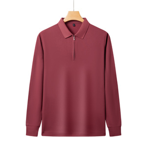 Polo à manches longues pour homme, couleur unie, fermeture éclair, style décontracté, coupe classique, matière de haute qualité, polos à manches longues en vente - Product Image 2
