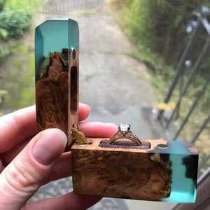 Handcrafted Wood Resin <b>Ring</b> <b>Box</b> Magnetic Hinged Lid Clear Epoxy Wood <b>Proposal</b> Engagement Single <b>Ring</b> Storage Organizer Case <b>Box</b> - Product Image 1