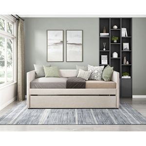 Mobili per la casa moderna 1pc divano letto imbottito in tessuto Beige con telaio in legno a rotelle letto - Product Image 1