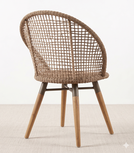 Chaise de salle à manger moderne en rotin naturel, chaises d'appoint en osier tressé pour extérieur, pieds en bois faits à la main, mobilier de restaurant, café, patio - Product Image 3