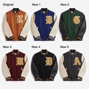 DROGEN EXPORT Custom for Brown Wool Body <b>White</b> Sleeves <b>Men's</b> Casual Vintage Streetwear Varsity <b>Jacket</b> Embroidery Patches - Product Image 3