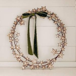 Rustic Metal Star Wreath With <b>Green</b> <b>Velvet</b> Bow Handmade Christmas Decorative Wreath Unlit Single Piece - Product Image 1