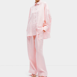 Conjunto de pijama a cuadros navideños para mujer, ropa de dormir de algodón popelín de manga larga, conjunto de ropa de dormir a cuadros para vacaciones y hogar - Product Image 2