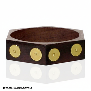 Bracelet en bois foncé hexagonal fait main avec points incrustés en laiton, style bohème géométrique, pour femme - Product Image 5