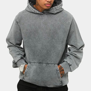 Sweat à capuche décontracté gris uni en coton délavé pour homme, coupe oversize, avec poches, idéal pour l'automne - Product Image 1