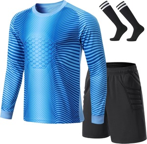 Ensemble de maillot de gardien de but de football pour homme, bleu, manches longues, avec short et chaussettes noirs, imprimé par sublimation, polyester, anti-transpiration - Product Image 1