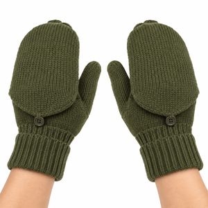 Guantes sin Dedos de Punto Verde Oliva con Cierre de Botón, Largos hasta la Muñeca, Cálidos para Uso Diario, Estilo Invernal, Lisos, de Acrílico y Algodón - Product Image 3