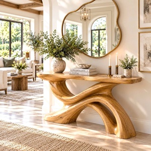 Console d'entrée en bois, table d'appoint étroite de style farmhouse, table derrière le canapé, buffet haut de gamme en bois massif de style Wabi Sabi - Product Image 4