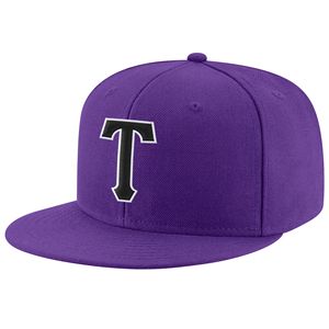 <b>Purple</b> 6-Panel Snapback <b>Hat</b> with Black White Logo Embroidery Unisex Casual Adjustable Cap for Adults - Product Image 1