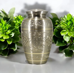 Brass Cremation Urn Engraved <b>Memorial</b> Urn Metallic Cylindrical Ashes <b>Vase</b> for Home Display - Product Image 4